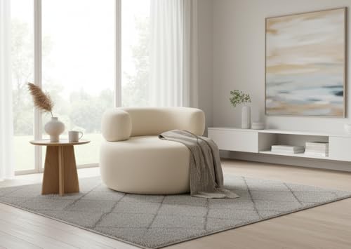 Image of Modern Round Accent Chair, Teal Bookley Fabric, High Density Foam Cushion, Pinewood Frame, Contemporary Style for Living Room Bedroom Office, 36 inchx36 inchx24 (White)