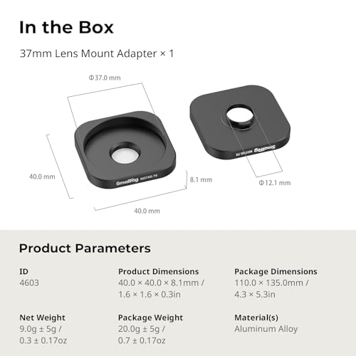 SMALLRIG T-Mount auf 37-mm-Gewindeobjektiv-Adapterring für Samsung S24 Ultra Mobile Video Cage 4601 und für Telefonkäfig mit T-Mount - 4603