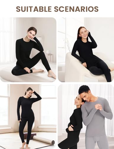 gagli Thermounterwäsche Damen Set, Warme Ultraweich Funktionsunterwäsche Dünn Leichtgewic thermoshirt und Thermo Leggings für Frühling Baselayer
