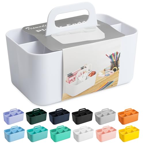 Image of Tiawudi Multipurpose Caddy Organizer, Plastic Caddy with Handle, Stackable Desk Organizer for Stationery, Marker and Pencil, Office Supplies Organizer, Dorm Caddy