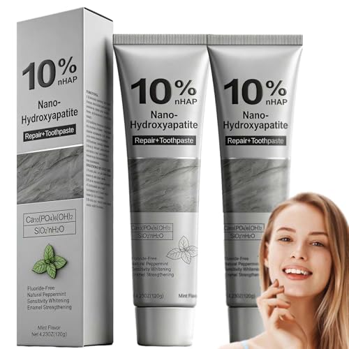 Image of 2-Pack Nano-Hydroxyapatite Toothpaste for Sensitive Teeth, Fluoride-Free Enamel Strengthening & Remineralization, Gentle Mint Flavor, 4.2oz Each (120g)
