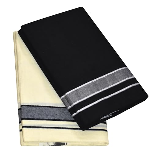 Image of TUNI MANI Men's Cotton Dhoti /Kerala Style Dhoti, 2.0meter (Pack of 2)
