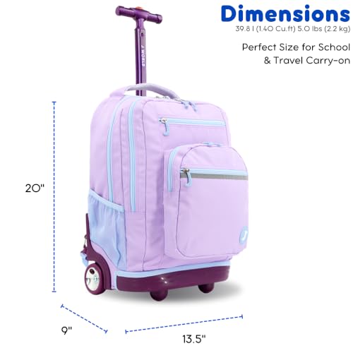 Image of J World Sundance Laptop Rolling Backpack for Girls Boys. Roller Bookbag with Wheels, 20 Inch, Purple