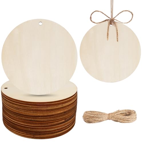 HOLDLEAF 18 Stück Runde Holzscheiben mit Loch Ø10cm, 3mm Dick –...