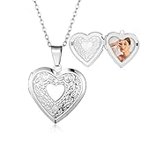 YIMERAIRE Silver Locket Necklace For Women Heart Locket Necklace With Photo Custom Personalized Picture Pendant