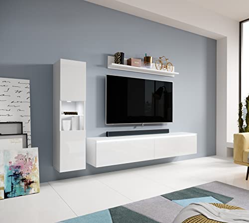 Furnix Wohnwand BARGO I Wohnzimmer - 3-TLG Mediawand weiß Hochglanz...
