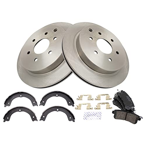 Image of TRQ Rear Brake Pad and Rotor Set Ceramic Parking Brake Shoe Compatible with 2011-2013 Infiniti QX56 2014-2017 QX80 2017 Nissan Armada