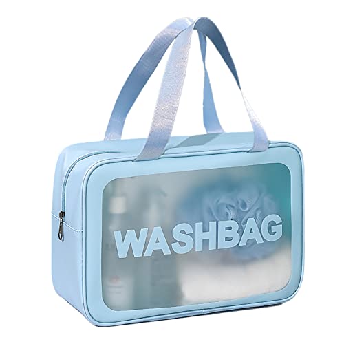 DAPOWER Travel Toiletry Bag for Women and Men, Matte Translucent Toiletry Bag with Handy Handle, Makeup Cosmetic Organizer Bag for Travel Toiletries Accessories (Blue)