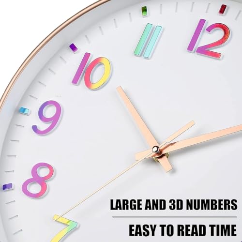 Image of Rylan Plastic Digital Wall Clock 12 inch Silent Quartz Decorative Non-Ticking Classic Clock Battery Operated Round Easy to Read for Room /Home /Kitchen /Bedroom /Office /School (Rainbow).