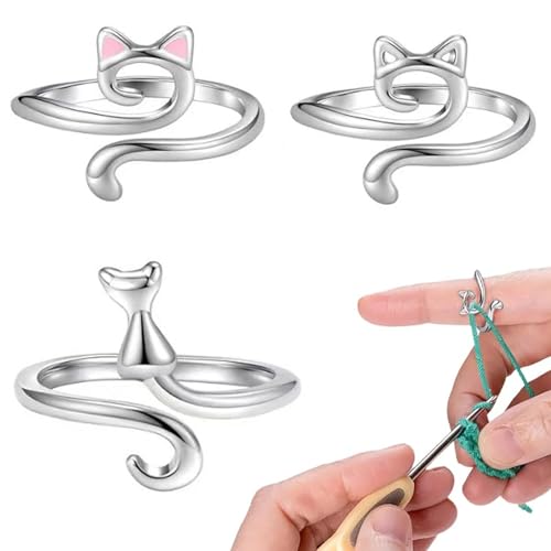 CoguZed 3-Pack Adjustable Crochet Tension Ring for Finger, Yarn Guide for Knitting & Crocheting