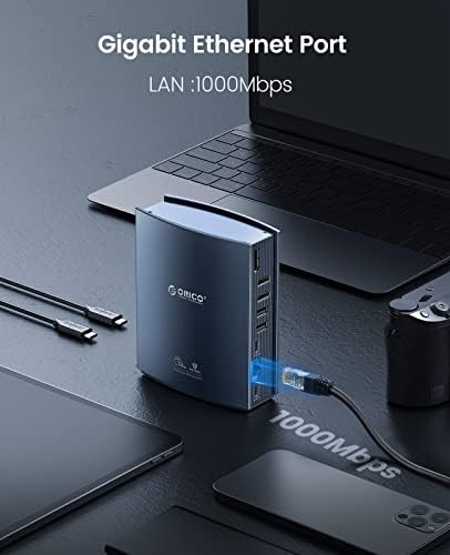 ORICO 15-in-1 USB C Docking Station Supports Dual-Screen 4K@60Hz Extended and Mirrored(Suitable with Apple M1) with 2 HDMI, DP, Gigabit Ethernet,PD100W, 3.5mm Audio, TF/SD and 8 USB3.0 /2.0
