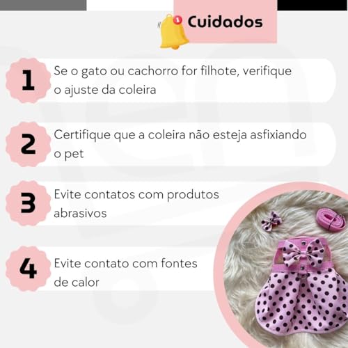 Coleira Peitoral Rosa com Bolinha Guia Pet Saia Vestido Roupa Cachorro Gato Lacinho (M)