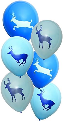 Light Blue Buck Balloons (Large, 12" Latex Balloons, Deer printed on both sides, Baby Camo Party Decoration, 3 color, 6 Pack) Light Blue Camo Party Collection by Havercamp