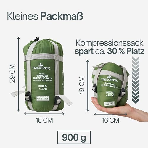 Bild 3 - 900g Ultraleicht Sommerschlafsack XL – kleines Packmaß mit Anti-Klemm-Reißverschluss – Mumienschlafsack Outdoor für Erwachsene, für Camping, Wandern & Bikepacking