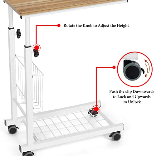 Image of ABOUT SPACE Over Bed Table - Portable Overbed Food Table for Elders - Height Adjustable DIY Study Table with Wheels for Laptop, Home and Office, Hospital (L48 x B 30 xH 55-82 cm, White)