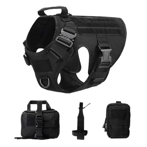 Shepherd Golden Retriever Training Dog Harness and Leash Set, for All Breeds Dogs(Black 4 Piece Set,S(Below28kg))