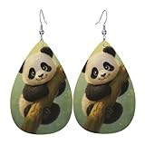 Pendientes De Piel Panda Trepador De Ramas Diversión Pendientes En Forma De Lágrima Lujo Aretes De Cuero Con Forma De Gota Para Viajes Bodas Decoración