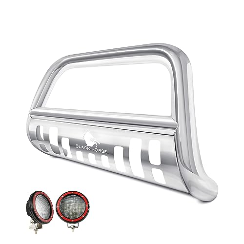 Image of Black Horse Bull Bar Incl. Pair of 5.3 inch Dia.LED Lights w /Red Trim Rings Stainless Steel Compatible with 2013-2016 Acura RDX|2007-2016 Honda CR-V-BB150503-SP-PLFR