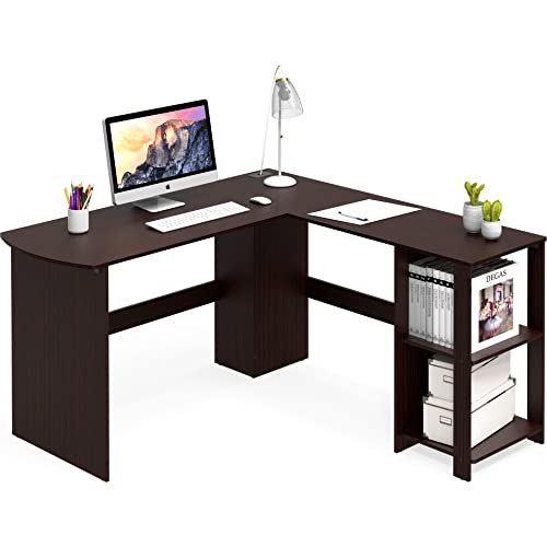 L-Shaped Wood Corner Desk for Home Office, Espresso