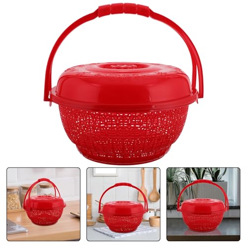 Cesta para almacenamiento multifuncional de plástico rojo calado 7