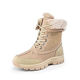 DREAM PAIRS Snow Boots for Women Waterproof Mid Calf Lace Up Duck Boots Warm Faux Fur FuzzyGo Bold Winter Boots for Outdoor,Size 7.5,Nude,SDSB2401W