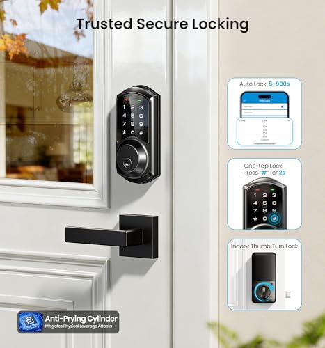 Veise VE06-L Smart Locks with 2 Lever Handle Set, App Control, Keyless Entry Deadbolt for Front Door, Electronic Digital Touchscreen Keypad, Auto Lock, Waterproof, Easy Installation, Matte Black thumbnail 3
