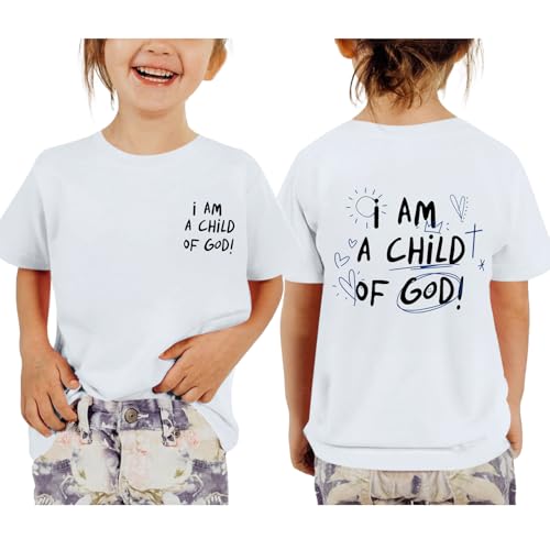 Image of KEEVICI Cute I Am A God of Child Shirt Girls Graphic Tees Christian T Shirts for Kids Jesus Religious Faith Cotton Summer Top
