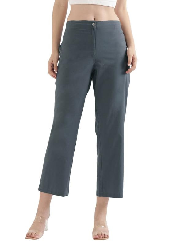 Image of SAADAA Women's Airy Linen Straight Pants | Regular Fit Trousers | Half Elasticated with Drawstrings & Buttons | 4 Pockets | Everyday & Office Wear