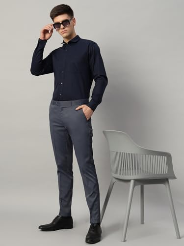 Image of Vogaan Formal Pant with Expandable Waist for Men | Men's Cotton Regular Fit Flat Front Pant for Party and Casual Wear