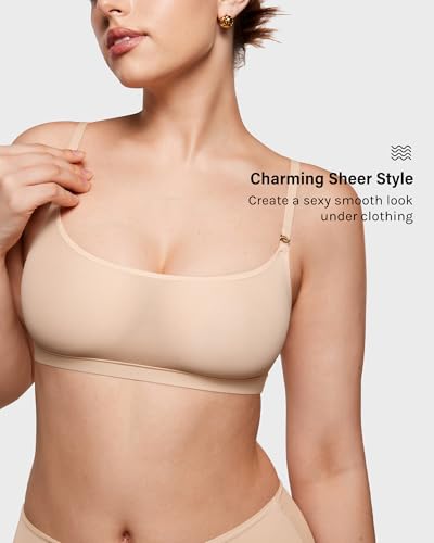 Image of INLYRIC Women's Cosnufy Sheer Bralette - Cami Mesh Unlined No Padding See Through Wirefree Bralettes Pullover