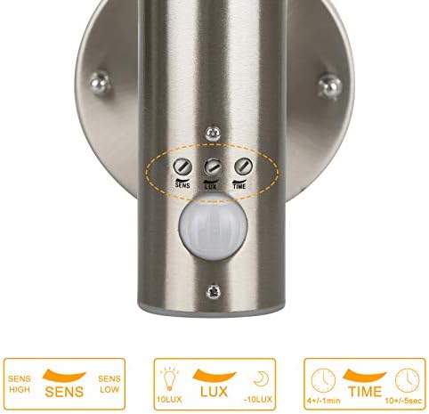 Glirowy Outdoor LED Wall Light with Motion Sensor, Outside Lights Mains Powered PIR Stainless Steel External Weatherproof Light, 7W, IP44, 4000K Daylight White, for Patio Garden Pathway Porch