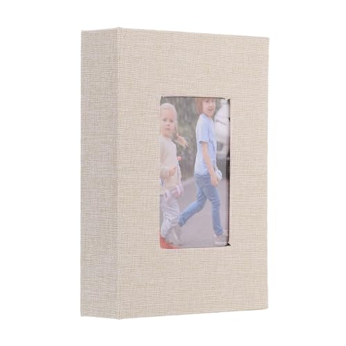 uxcell Small Photo Album, 4x6 Inch Linen Cover Pockets Photo Book, Slip-in Picture Albums with Display Window Holds 26 Page 52 Photos for Wedding Family Anniversary, Beige