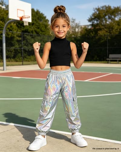Image of SANGTREE Girls' 2 Piece Outfits T-Shirt and Drawstring Cargo Jogger Pants Clothing Set, 4-14 Years