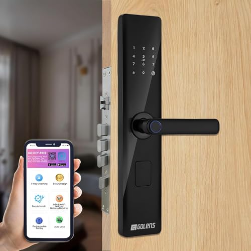 Image of Golens X33 Glossy Smart WiFi Door Lock | 6-Way Unlocking | Fingerprint | Pincode| RFID Access Card | Mobile App | Physical Key | OTP Access | Passage Mode (No Extra Gateway Required) | Combo of 3