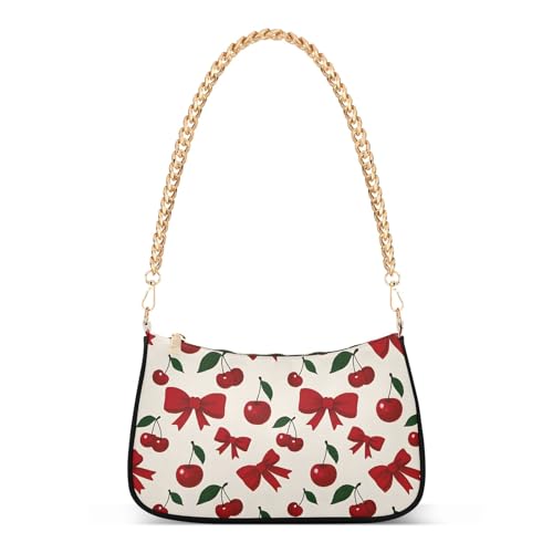 Clutch Shoulder Bags Tote Evening Purse Handbags for Women Cherry Bow Retro Hobo Bags with Zipper