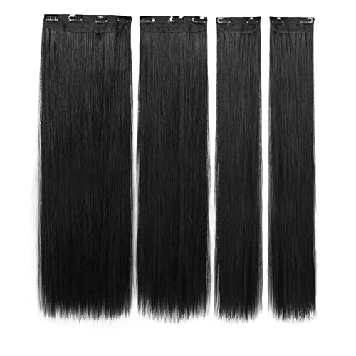 Docute Natural Black Clip In Hair Extensions Black Women 4 Pieces, Full Head Long Straight Hair Extensions Clip Ins Double Weft Thick Hair Extensions Hair Classic Pieces (26", Natural Black) #TOP2