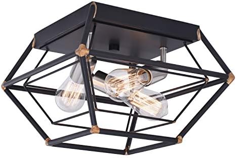 VAXCEL Bartlett 18-in W Bronze Industrial Cage Flush Mount Ceiling Light Fixture