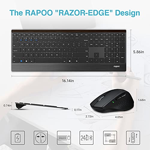 image for Wireless Keyboard and Mouse Combo, RAPOO 9500M Multi-Device Wireless K