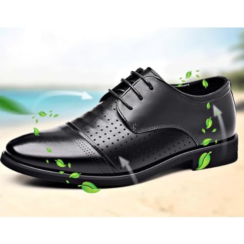 Men's Leather Flat Casual Oxford Shoes, Lace-Up Comfortable Non-Slip Dress Sneakers Men's Soft Leather Oxfords Lace Up Height Increase Dress Shoes3