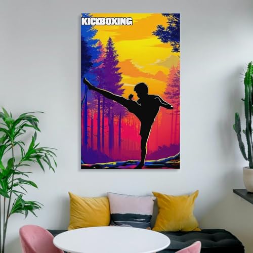Tableau Sunset Kickboxing Silhouette Art Décoration Murale Maison - 4