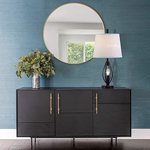 Dungoo Set Of 2 Modern Farmhouse Table Lamps With 2 Usb Ports Pulg In Industrial Lamp With 2 Led Nightlight Bulbs Open Column Bedside Lamps For Bedroom Living Room, White Fabric Shade, 22 Inch (Black) #TOP6