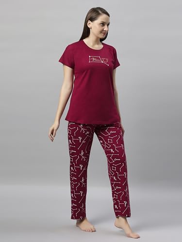 Image of DZZO Women's Cotton Printed Night Suit Set of T-Shirt & Pyjama, Night wear Dress, Relaxed wear for Women /Girls