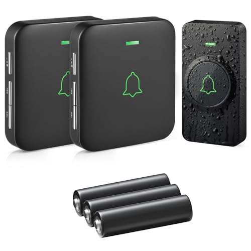 Sonnette sans Fil, AVANTEK Sonnette sans Fil extérieur étanche 400 m étanche, Kit de Carillon électronique, IP55 Eau et poussière, 52 mélodies aux 5...