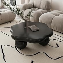35" Cloud Shape Coffee Table, Black Flower Coffee Table for Living Room, Irregular Indoor Tea Table, Modern Home End Table with 3 Legs for Reception Room,Easy Assembly