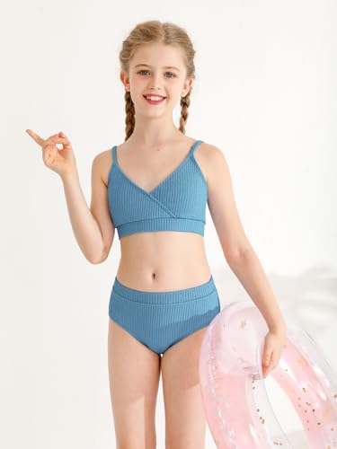 Image of Girl's 2 Piece Swimsuit Solid Spaghetti Strap Bikini Sets Beach Bathing Suit Swimwear for Teen Girls