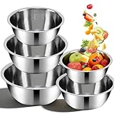 SNSYGN 5 Stück Edelstahl Schüssel Set, 304 Edelstahl Rührschüssel 5 Größe von Metallschüssel Stapelbar Küchenschüssel Teigschüssel 0.58L/0.9L/1.6L/2.05L/2.6L für Salat Rühren Servieren Lagerung