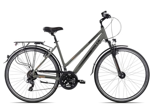 Adler Verona Trapez | 28 Zoll Damen-Trekkingbike | 21-Gang Schaltung | Felgenbremsen | inkl. Straßenausstattung, Farbe:khakigrey Black orange matt, Rahmengröße:50 cm, Laufradgröße:28 Zoll