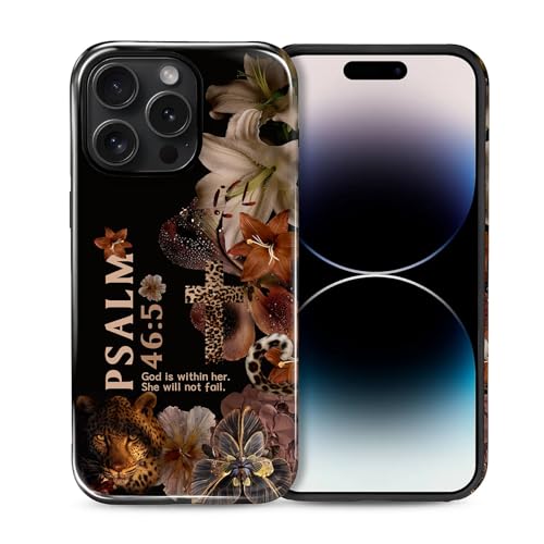 Joli étui de téléphone iPhone 14 Pro cadeau idéal psaume et léopard