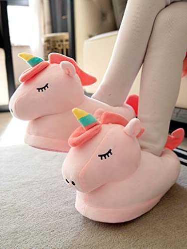Pink Unicorn Slippers Adults Women Cute Soft Plush Animal Slippers Bedroom Shoes US 6-103