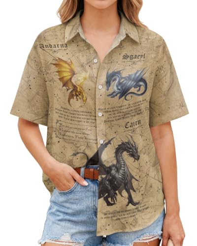 Image of 99TIMORO Fantasy Character Button Down Shirt for Women Short Sleeve